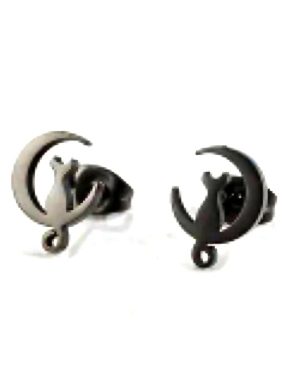 Cat Stainless steel stud earrings BLACK